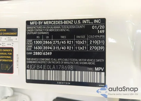 2020 Mercedes-Benz Gle 350 from USA, damaged, VIN 4JGFB4JE0LA178698